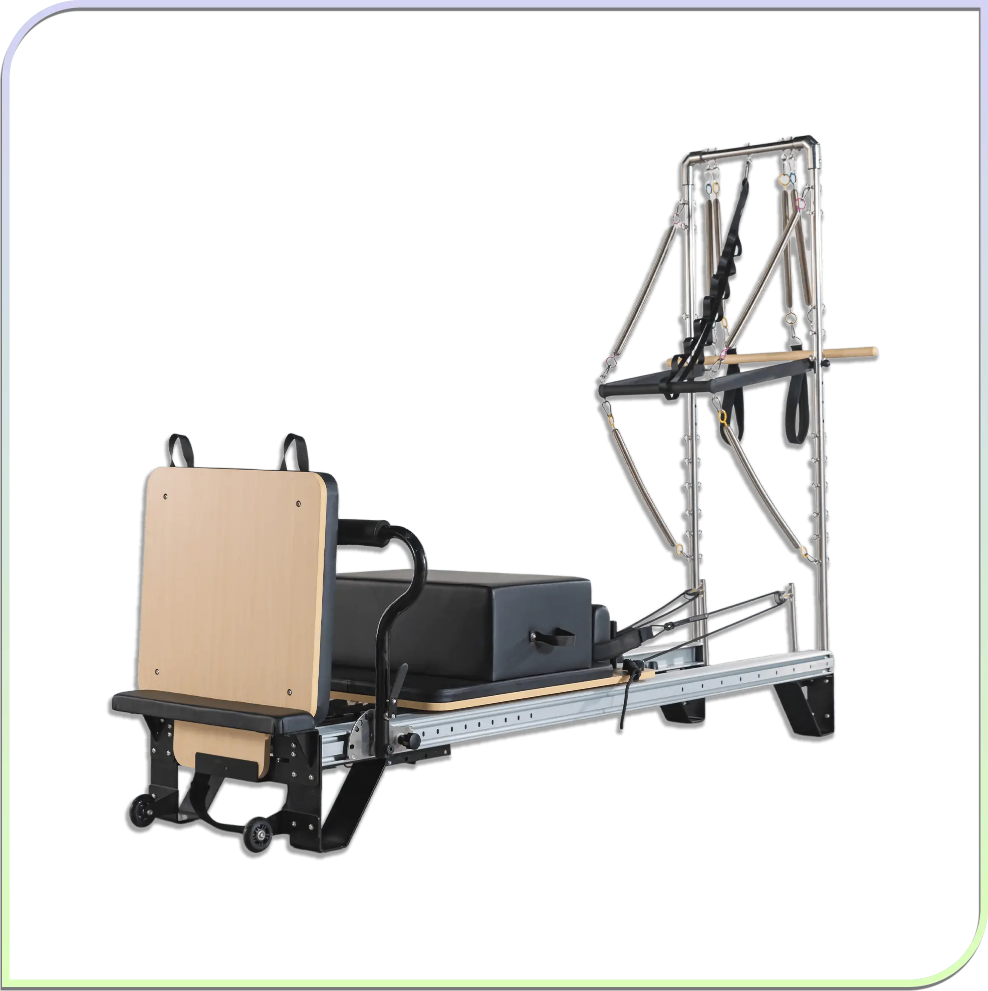 5th Gen Pilates Reformer with Tower Aluminum Alloy Durable Silent Gliding Adjustable for Studio Home Yoga Training