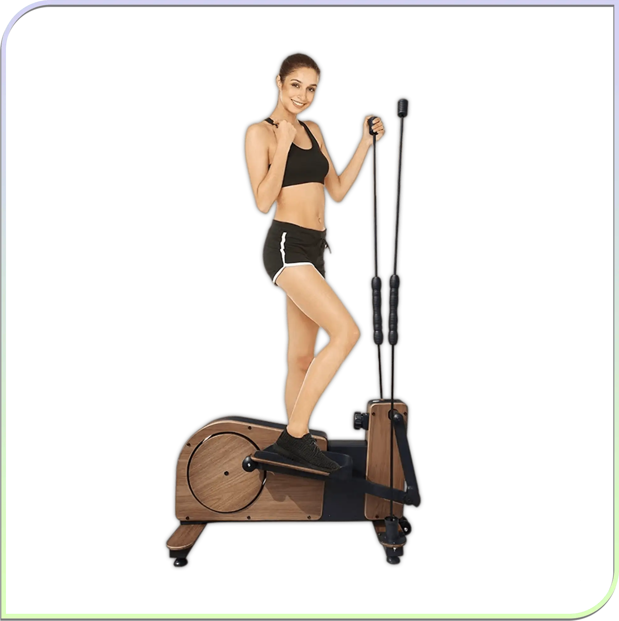 Wooden Magnetic Elliptical Machine 8-Level Resistance Quiet Compact for Home Gym Office Fitness